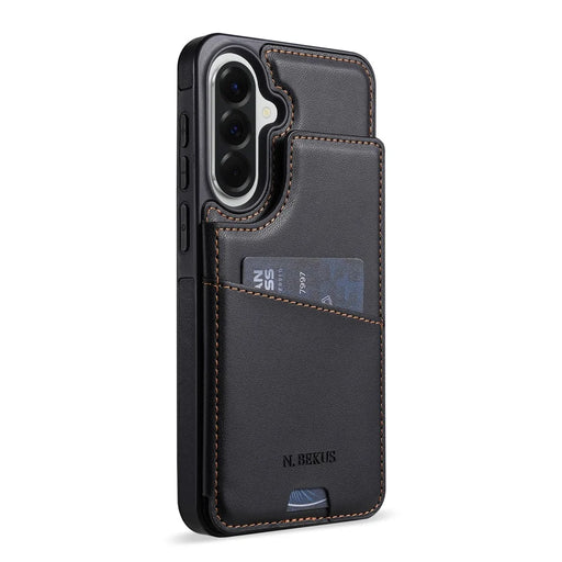 N.BEKUS P4  for Samsung Galaxy S26 Case Magnetic Buttons Leather + TPU Phone Cover with Card Holder Kickstand - Black - 2