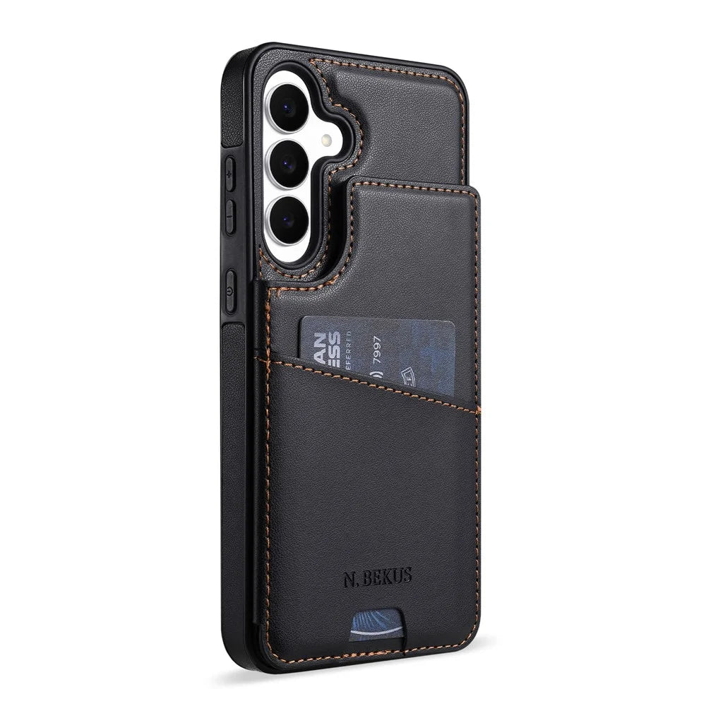 N.BEKUS P4  for Samsung Galaxy A16 5G  /  A16 4G Case Magnetic Buttons Leather + TPU Phone Cover with Card Holder Kickstand - Black - 2