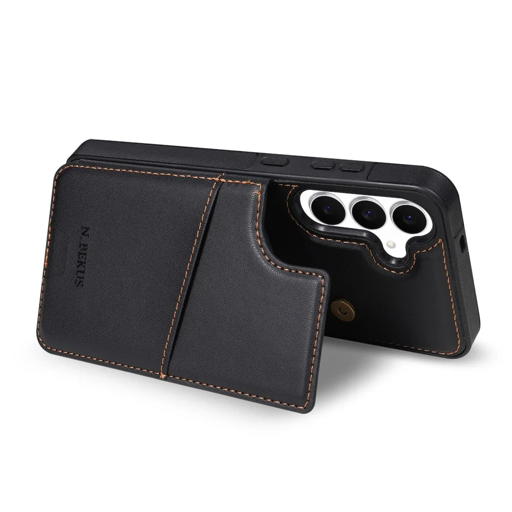 N.BEKUS P4  for Samsung Galaxy A16 5G  /  A16 4G Case Magnetic Buttons Leather + TPU Phone Cover with Card Holder Kickstand - Black - 7
