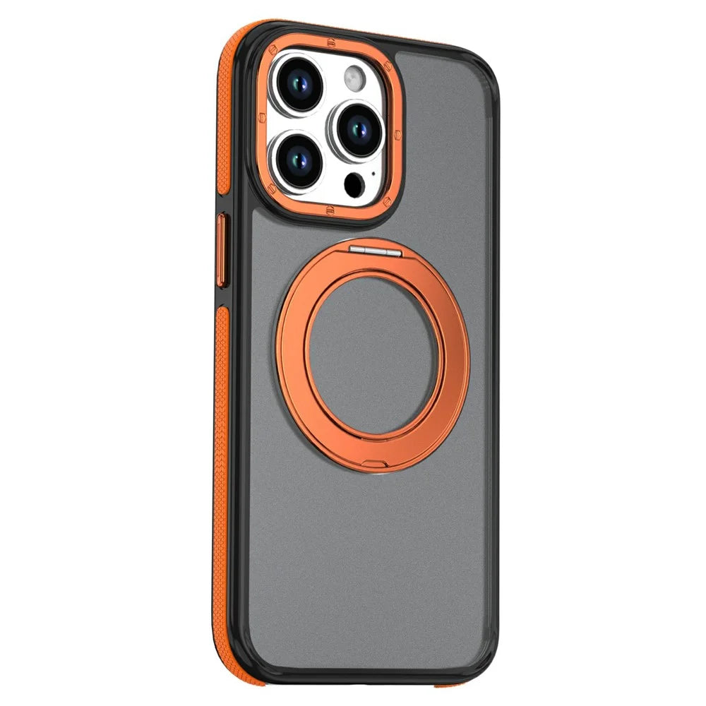 For iPhone 13 Pro Magnetic Case Double Color Rotating Ring Kickstand PC + TPU Phone Cover - Orange - 2