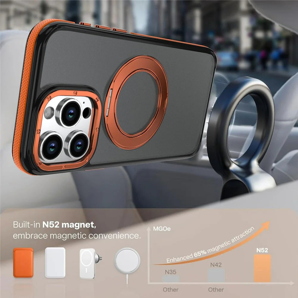 For iPhone 13 Pro Magnetic Case Double Color Rotating Ring Kickstand PC + TPU Phone Cover - Orange - 6