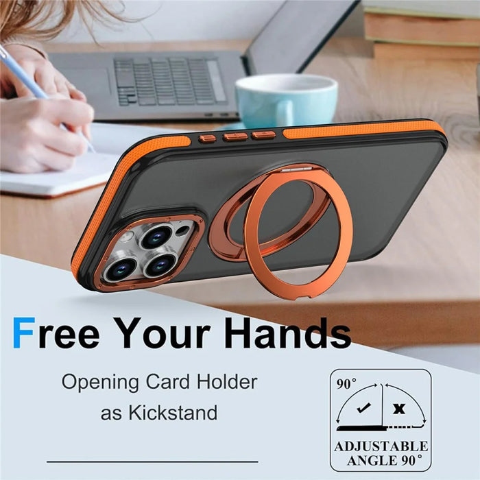 For iPhone 14 Pro Magnetic Case Double Color Rotating Ring Kickstand PC + TPU Phone Cover - Orange - 3