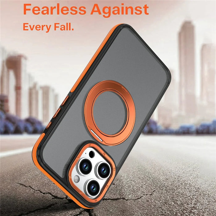 For iPhone 14 Pro Magnetic Case Double Color Rotating Ring Kickstand PC + TPU Phone Cover - Orange - 7