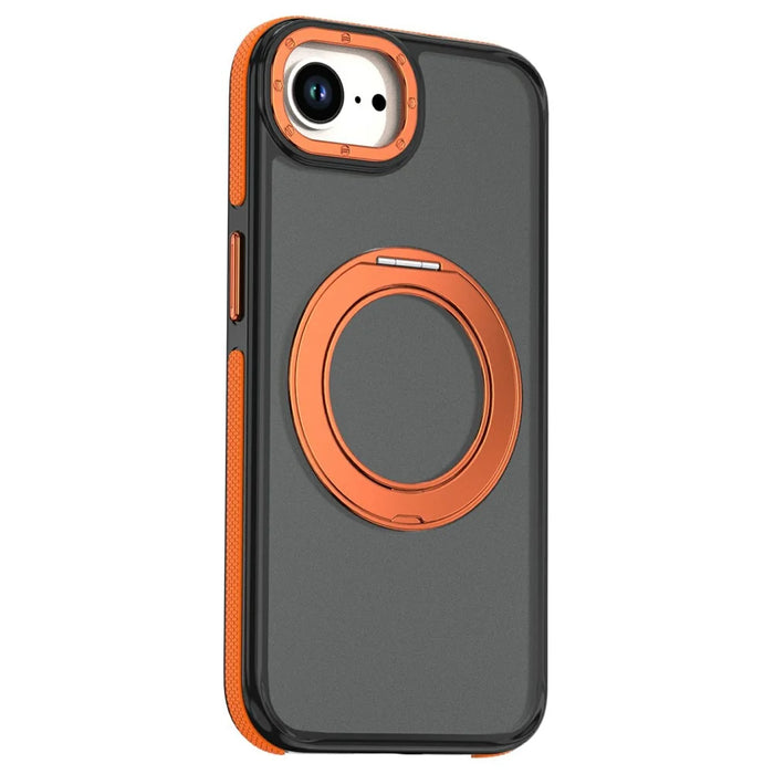 For iPhone 16e  /  17e Magnetic Case Double Color Rotating Ring Kickstand PC + TPU Phone Cover - Orange - 2