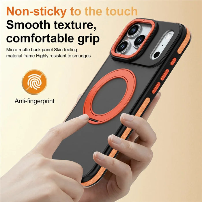 For iPhone 17 Pro Magnetic Case Double Color Rotating Ring Kickstand PC + TPU Phone Cover - Orange - 3