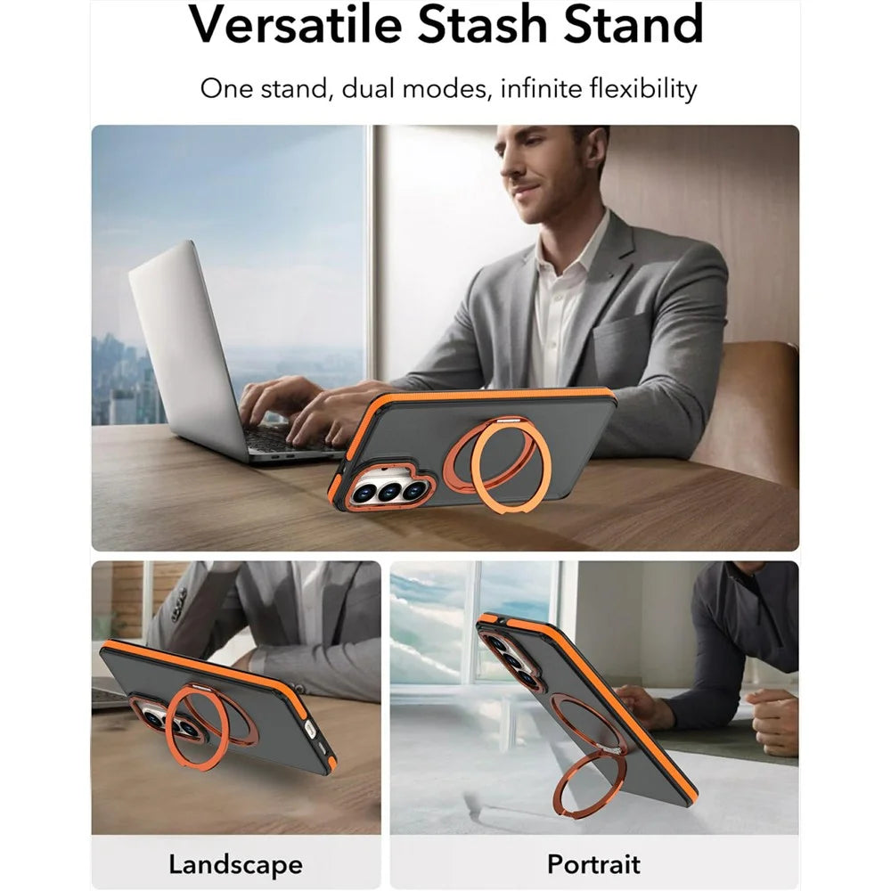 For Samsung Galaxy S24  /  S25 Magnetic Case Double Color Rotating Ring Kickstand PC + TPU Phone Cover - Orange - 4