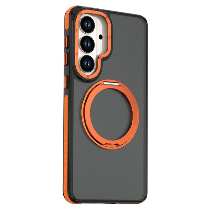 For Samsung Galaxy S24+  /  S25+ Magnetic Case Double Color Rotating Ring Kickstand PC + TPU Phone Cover - Orange - 2