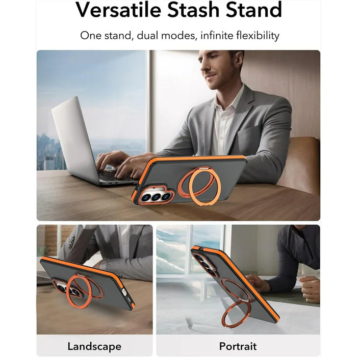 For Samsung Galaxy S24+  /  S25+ Magnetic Case Double Color Rotating Ring Kickstand PC + TPU Phone Cover - Orange - 4