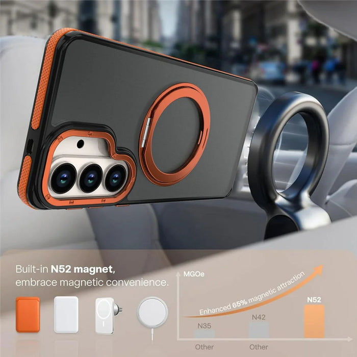 For Samsung Galaxy S24+  /  S25+ Magnetic Case Double Color Rotating Ring Kickstand PC + TPU Phone Cover - Orange - 6