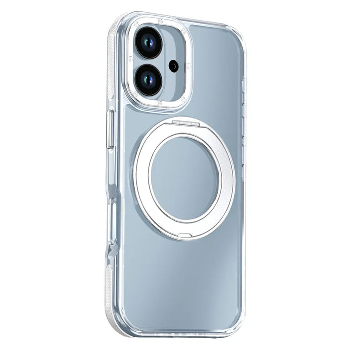 For iPhone 17 Magnetic Case Rotating Ring Kickstand Dual Color Acrylic + TPU Clear Phone Cover - White - 2
