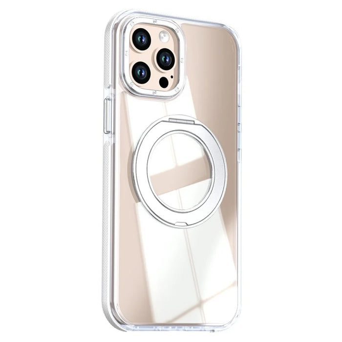 For iPhone 12 Pro Max Magnetic Case Rotating Ring Kickstand Dual Color Acrylic + TPU Clear Phone Cover - White - 2