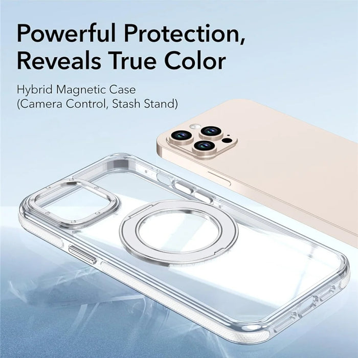 For iPhone 12 Pro Max Magnetic Case Rotating Ring Kickstand Dual Color Acrylic + TPU Clear Phone Cover - White - 5