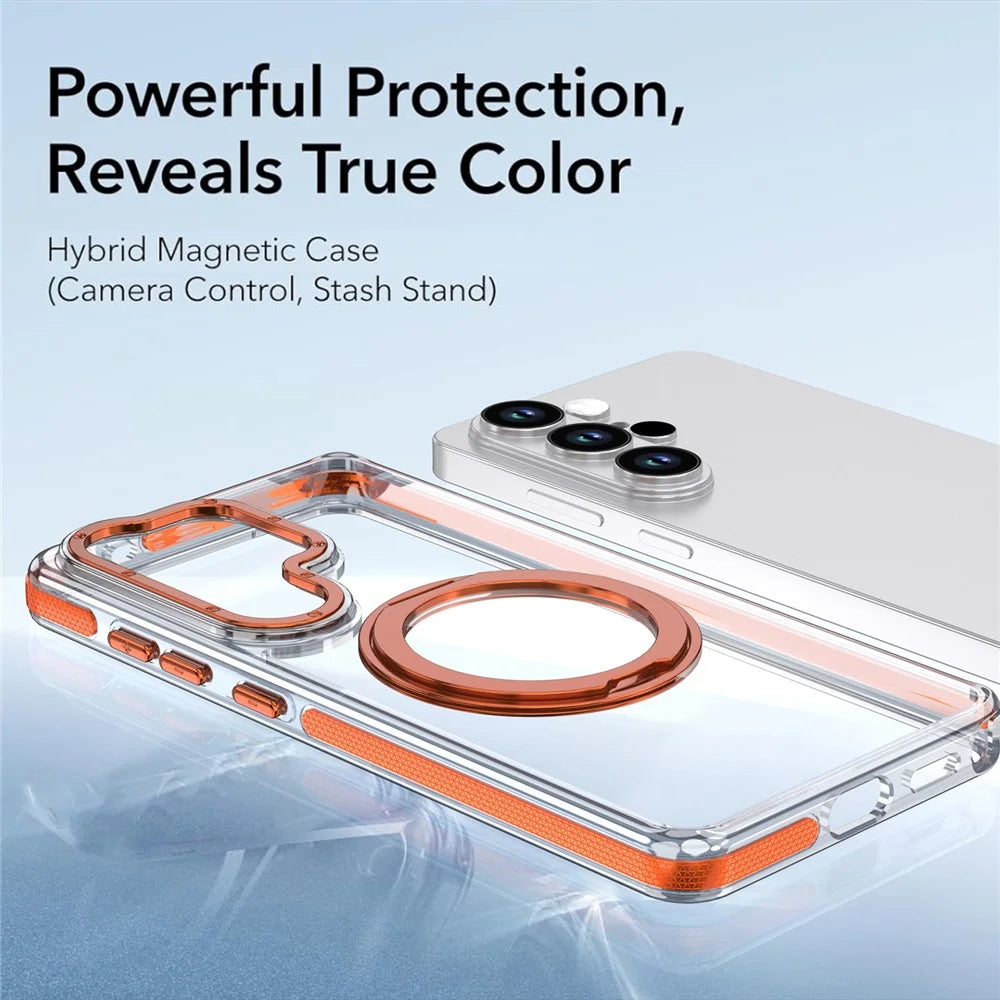 For Samsung Galaxy S26 Ultra Magnetic Case Rotating Ring Kickstand Dual Color Acrylic + TPU Clear Phone Cover - Orange - 4
