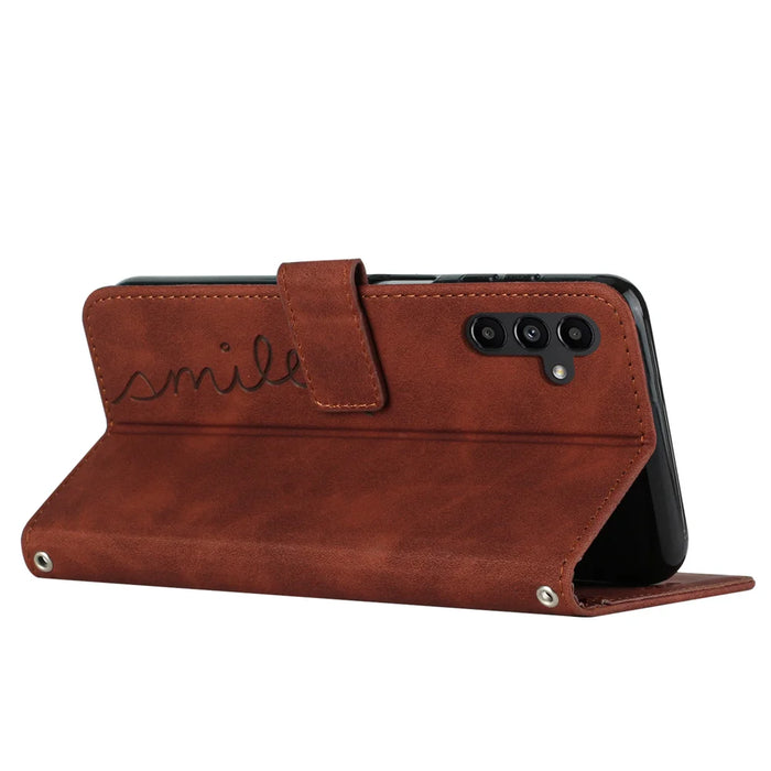For Samsung Galaxy S26 FE Stand Case PU Leather Phone Cover Imprinted Heart Pattern - Brown - 2
