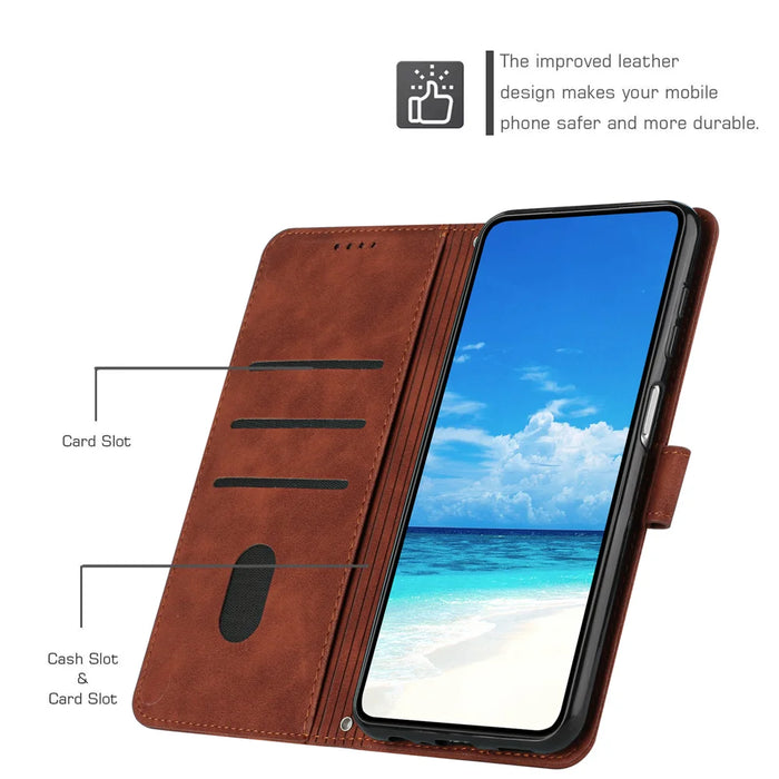 For Samsung Galaxy S26 FE Stand Case PU Leather Phone Cover Imprinted Heart Pattern - Brown - 6