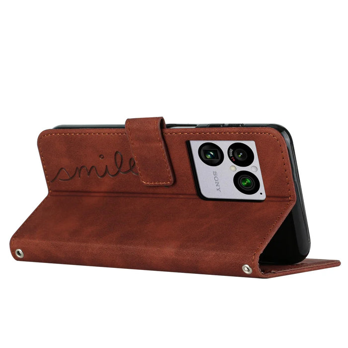 For Sony Xperia 1 VIII Stand Case PU Leather Phone Cover Imprinted Heart Pattern - Brown - 2