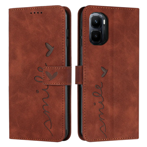 For Infinix GT 50 Pro 5G Stand Case PU Leather Phone Cover Imprinted Heart Pattern - Brown - 1