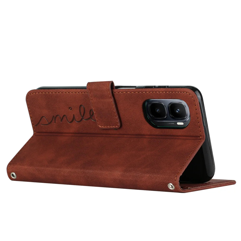 For Infinix GT 50 Pro 5G Stand Case PU Leather Phone Cover Imprinted Heart Pattern - Brown - 2