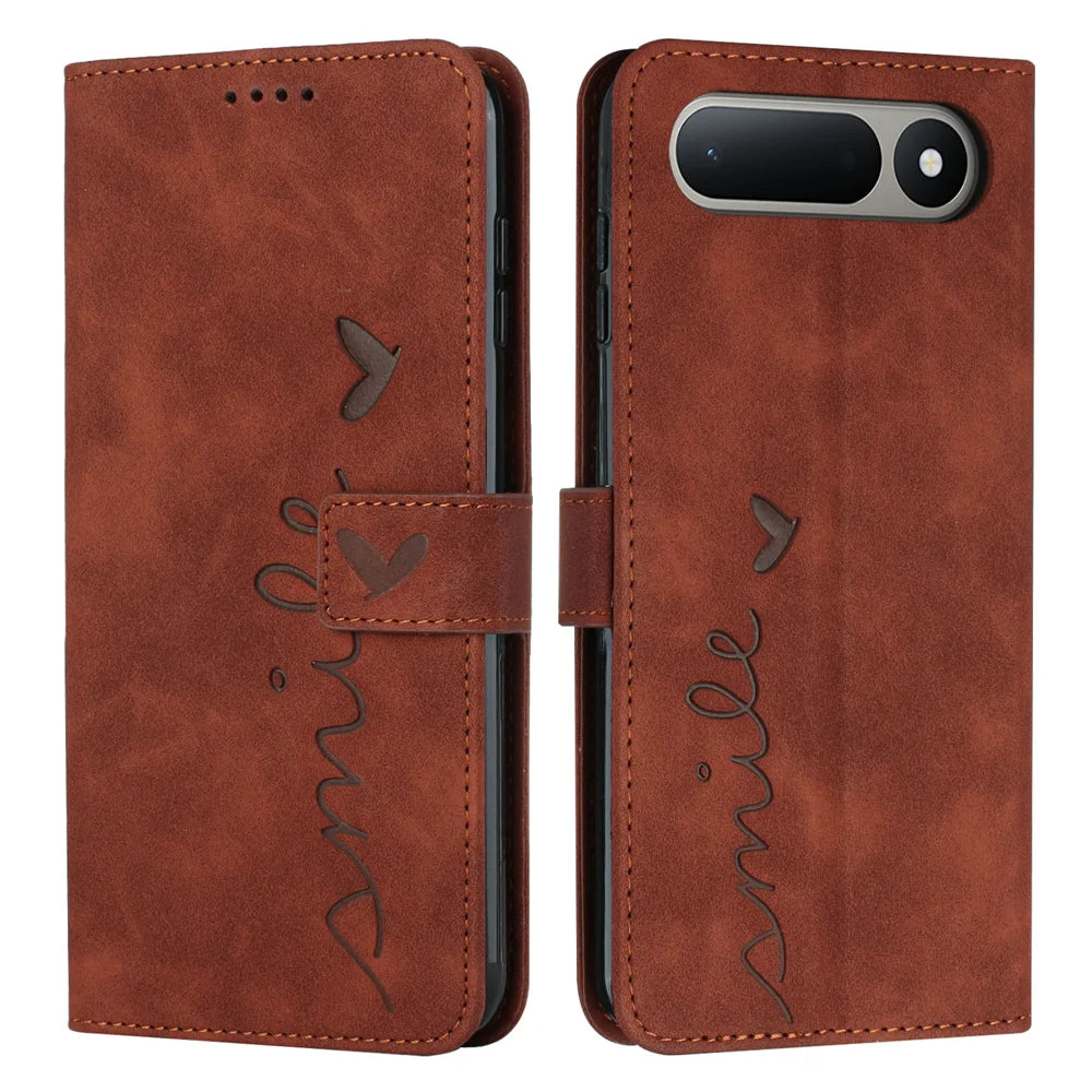 For TECNO Spark 50 5G Stand Case PU Leather Phone Cover Imprinted Heart Pattern - Brown - 1