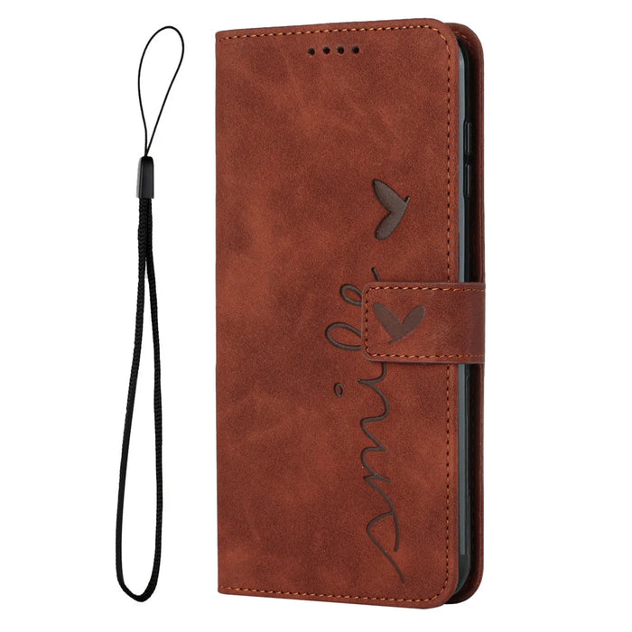 For TECNO Spark 50 5G Stand Case PU Leather Phone Cover Imprinted Heart Pattern - Brown - 3