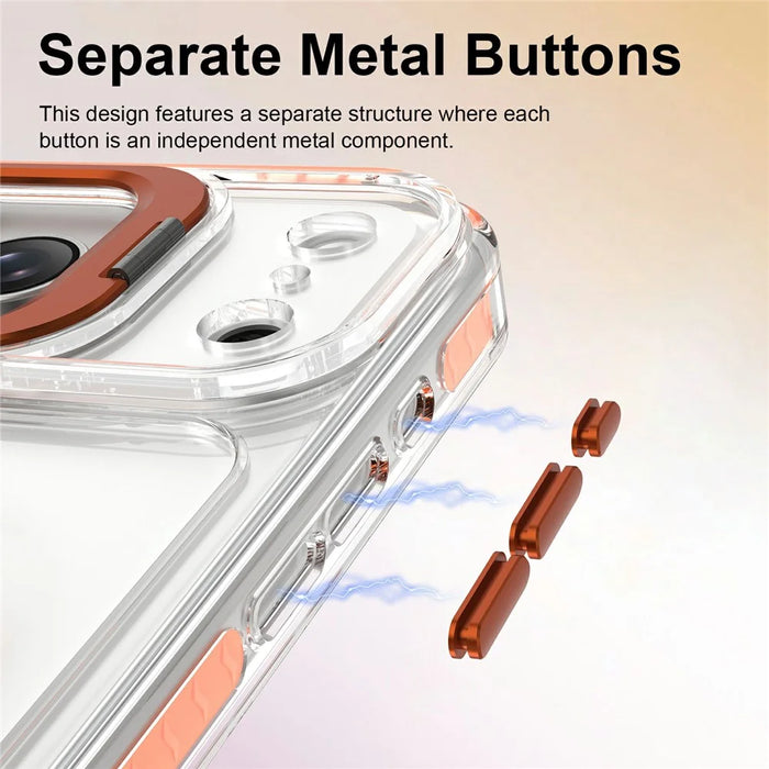 For iPhone 17 Pro Max Case Metal Camera Kickstand Shockproof Clear PC + TPU Phone Cover - Transparent Orange - 6