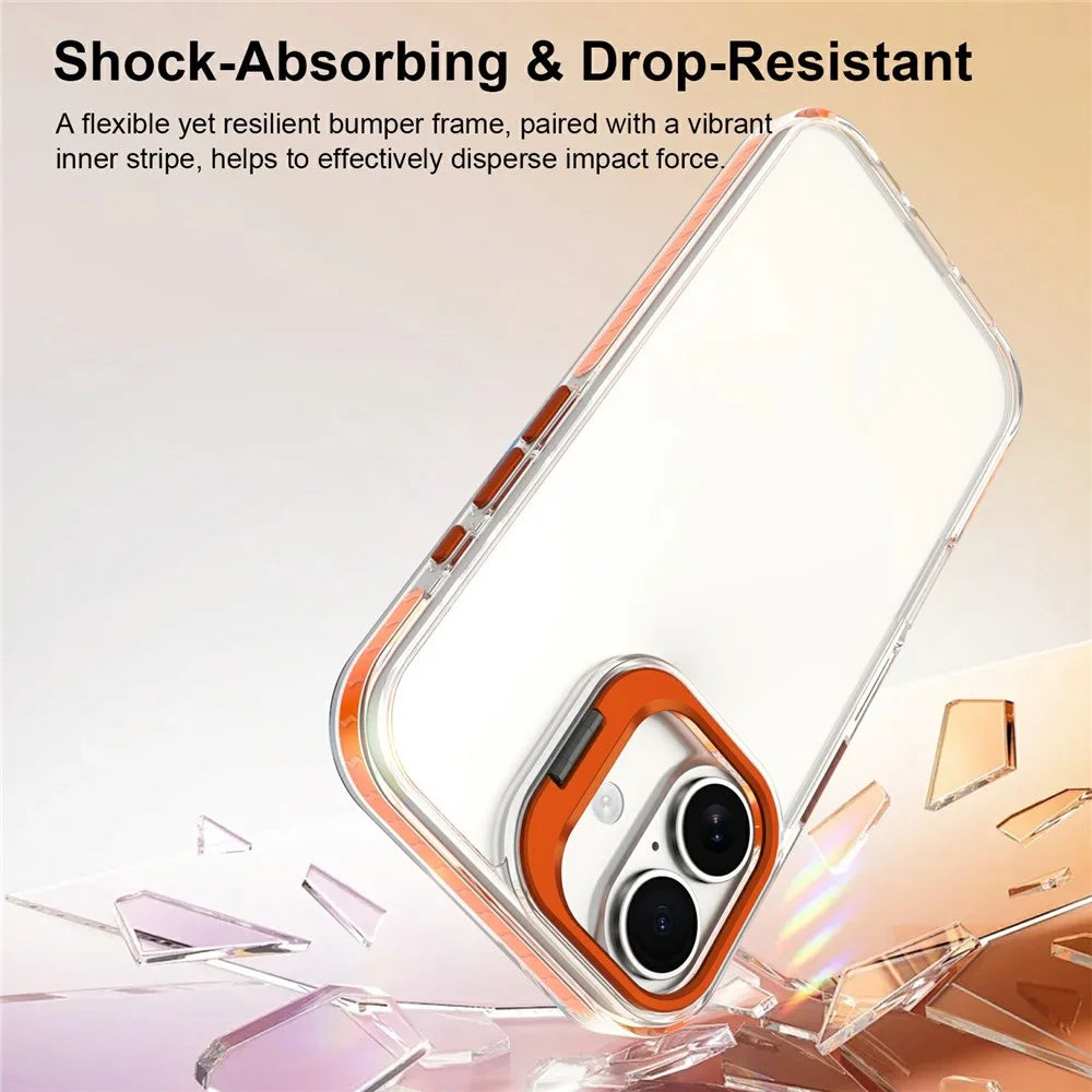For iPhone 17 Case Metal Camera Kickstand Shockproof Clear PC + TPU Phone Cover - Transparent Orange - 2
