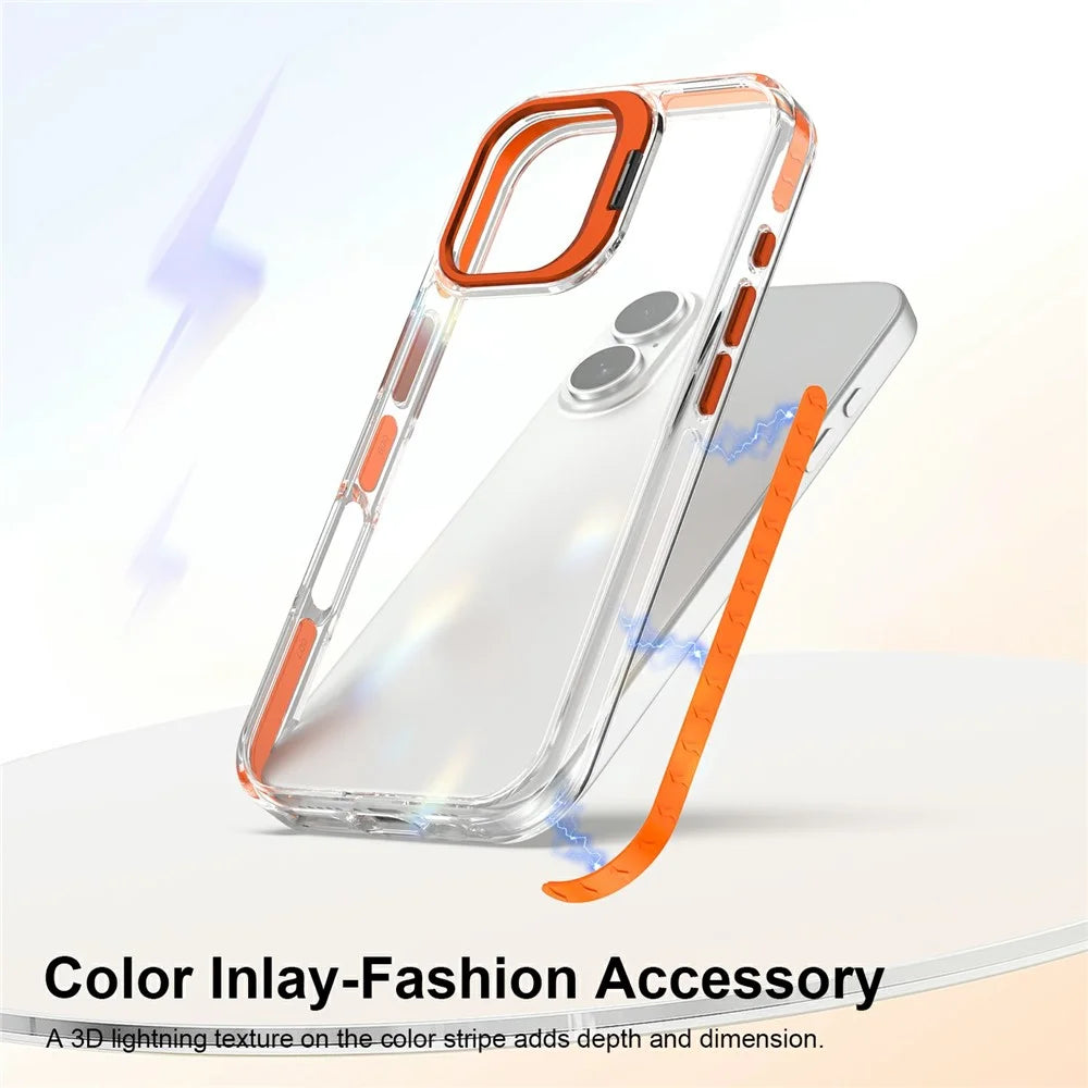 For iPhone 17 Case Metal Camera Kickstand Shockproof Clear PC + TPU Phone Cover - Transparent Orange - 3