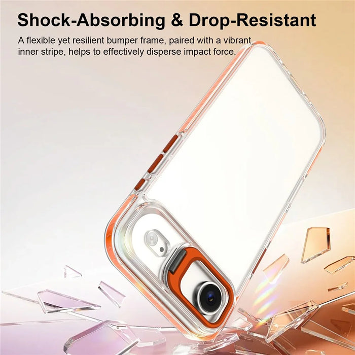 For iPhone Air Case Metal Camera Kickstand Shockproof Clear PC + TPU Phone Cover - Transparent Orange - 2