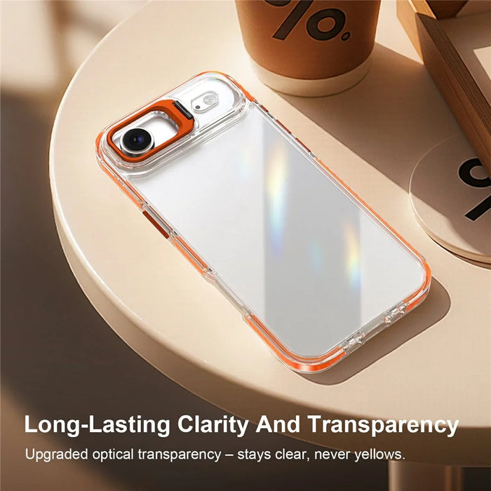 For iPhone Air Case Metal Camera Kickstand Shockproof Clear PC + TPU Phone Cover - Transparent Orange - 5