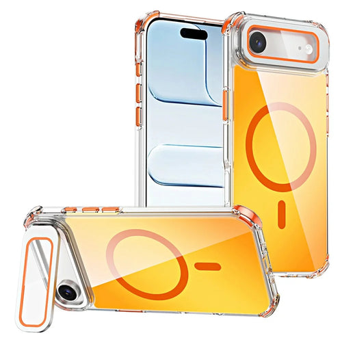 For iPhone Air Magnetic Case Four Corner Drop Protection TPU + Acrylic Gradient Phone Cover with Lens Film Kickstand - Orange - 1