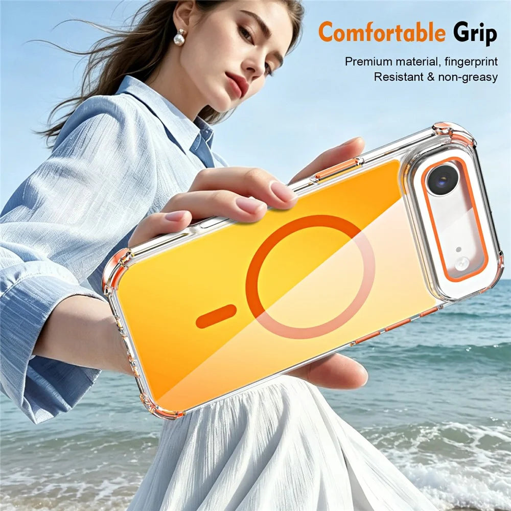 For iPhone Air Magnetic Case Four Corner Drop Protection TPU + Acrylic Gradient Phone Cover with Lens Film Kickstand - Orange - 2