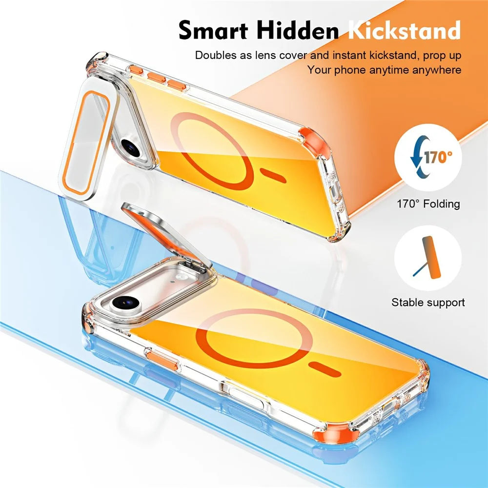 For iPhone Air Magnetic Case Four Corner Drop Protection TPU + Acrylic Gradient Phone Cover with Lens Film Kickstand - Orange - 3