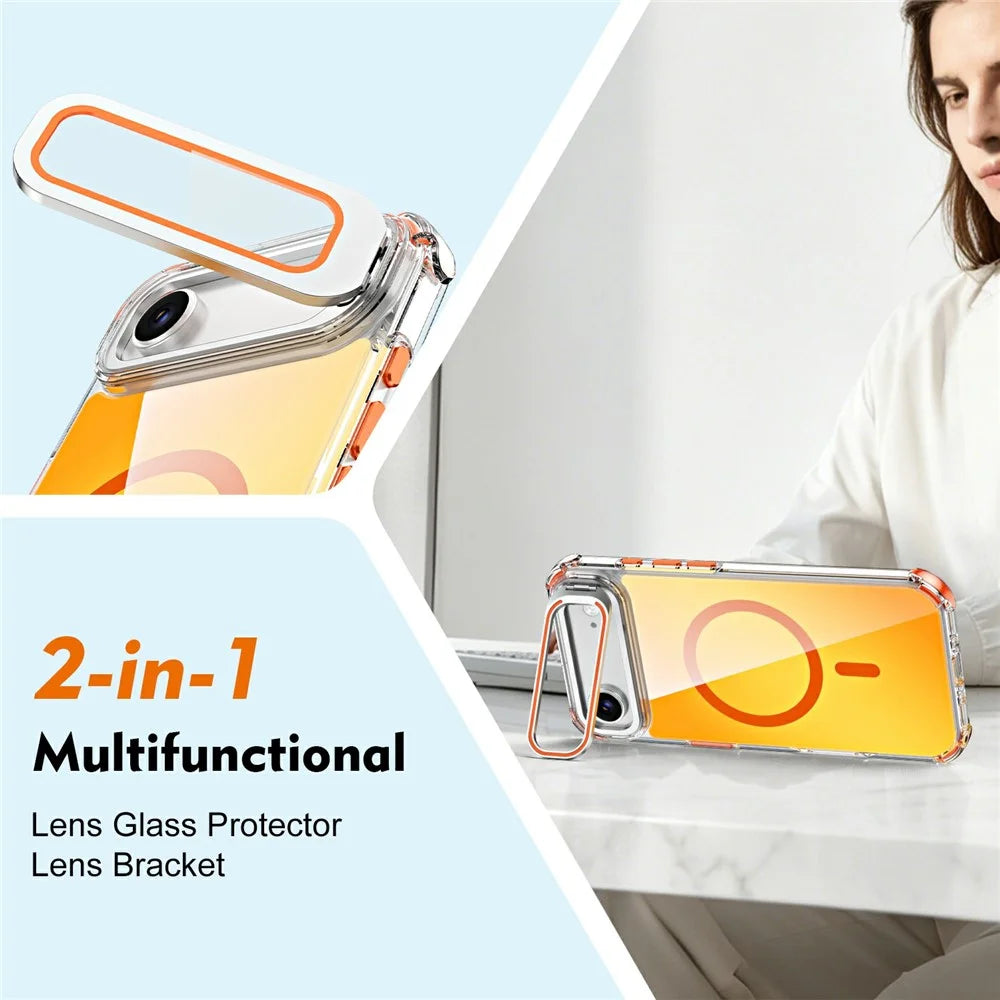 For iPhone Air Magnetic Case Four Corner Drop Protection TPU + Acrylic Gradient Phone Cover with Lens Film Kickstand - Orange - 4