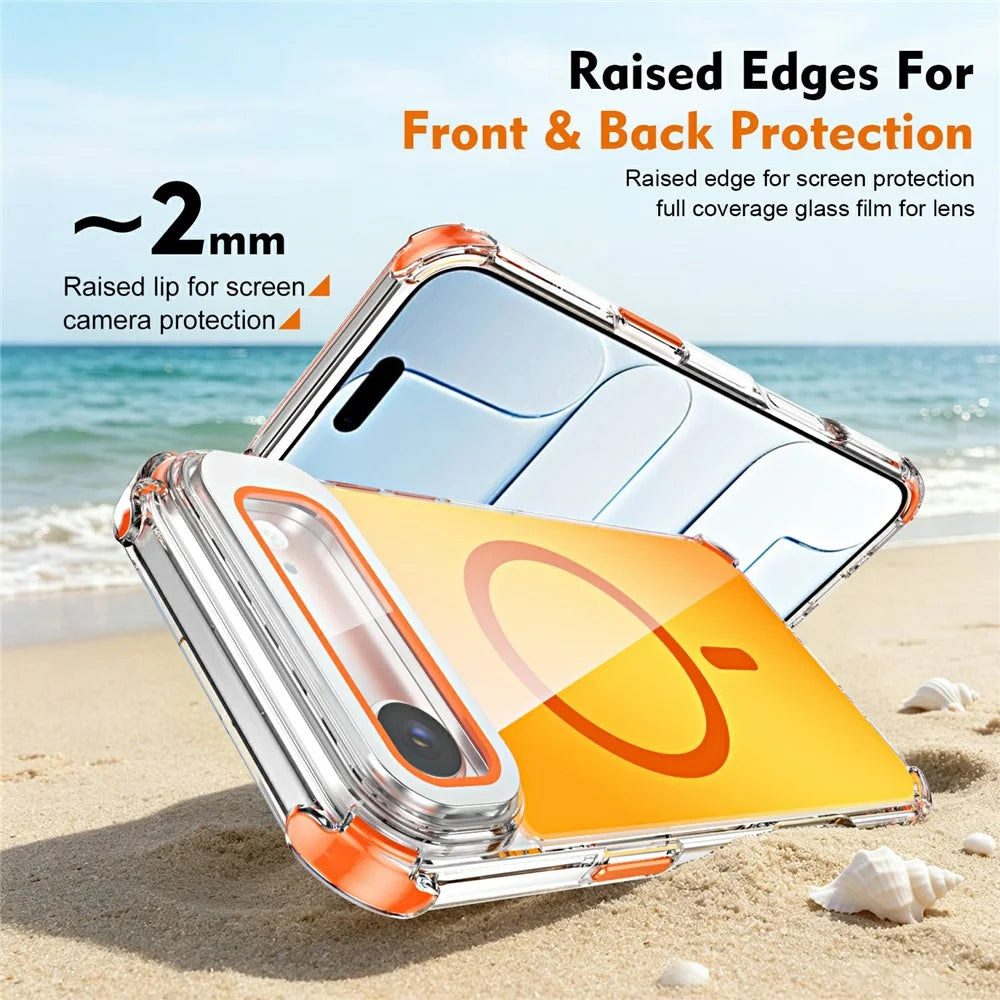 For iPhone Air Magnetic Case Four Corner Drop Protection TPU + Acrylic Gradient Phone Cover with Lens Film Kickstand - Orange - 5