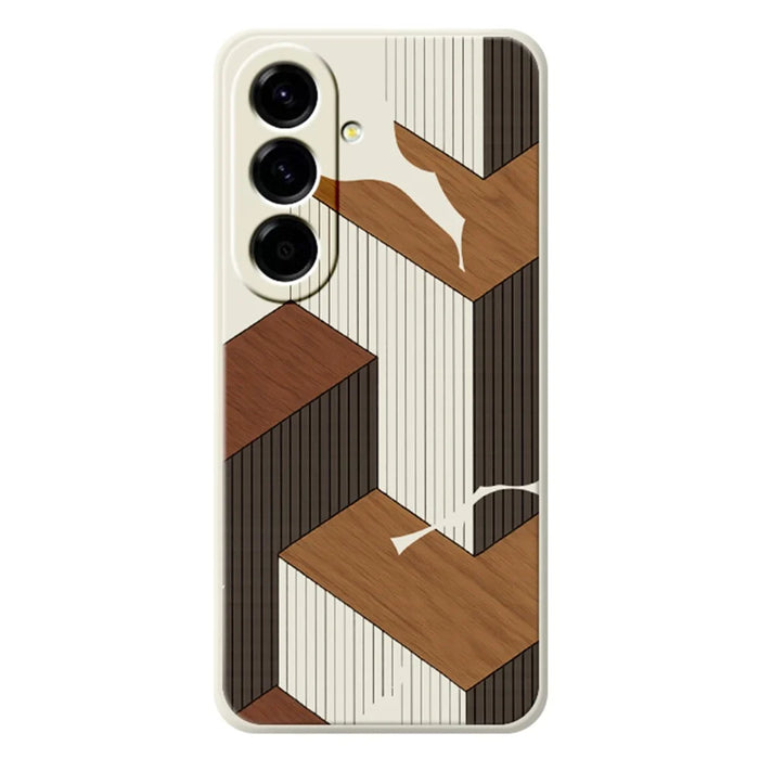 For Samsung Galaxy A37 5G Case Geometric Wood Grain Pattern Printing Straight Edge TPU Phone Back Cover - Beige - 1