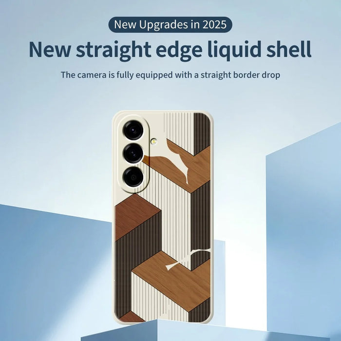 For Samsung Galaxy A37 5G Case Geometric Wood Grain Pattern Printing Straight Edge TPU Phone Back Cover - Beige - 2