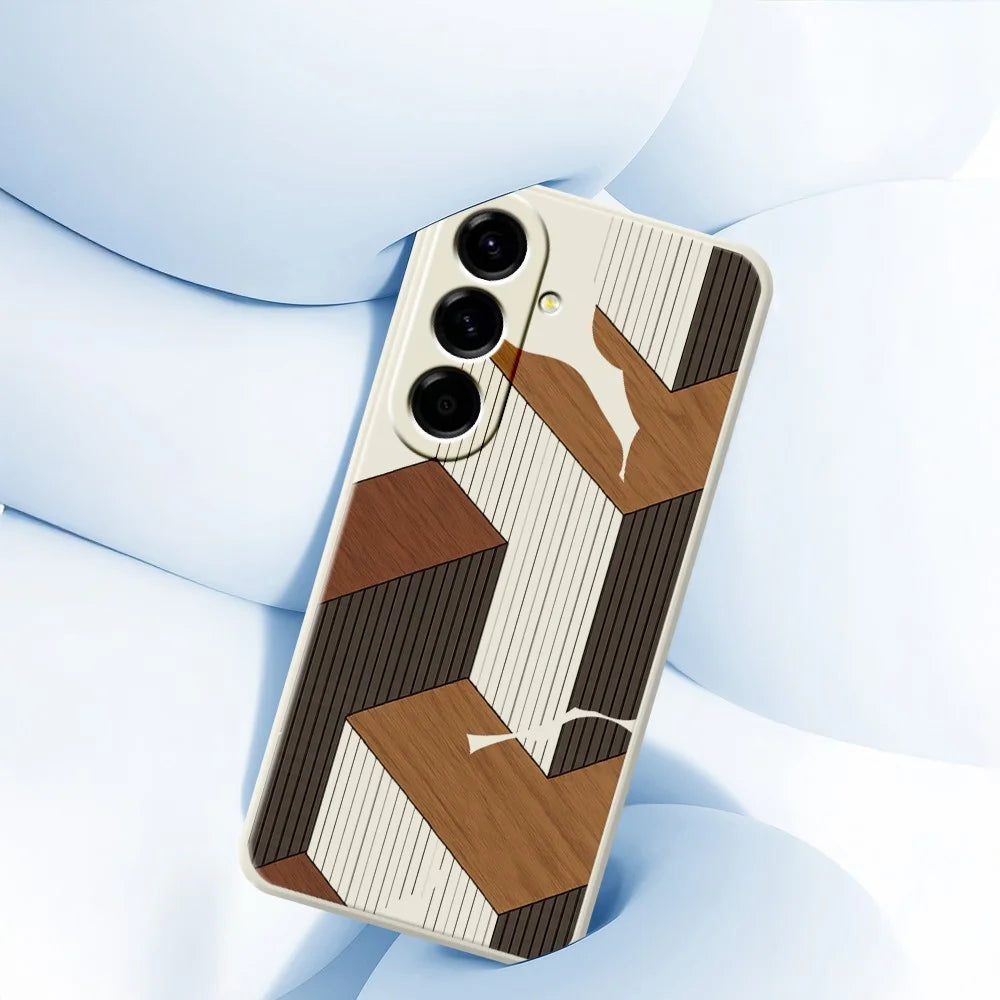 For Samsung Galaxy A57 5G Case Geometric Wood Grain Pattern Printing Straight Edge TPU Phone Back Cover - Beige - 4