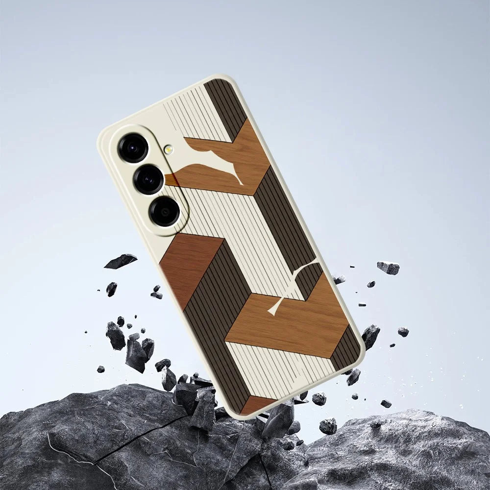 For Samsung Galaxy A57 5G Case Geometric Wood Grain Pattern Printing Straight Edge TPU Phone Back Cover - Beige - 6