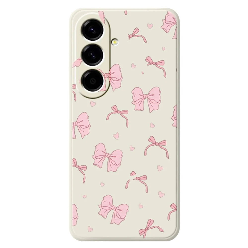 For Samsung Galaxy A27 5G Case Pink Bow Love Pattern Printing Straight Edge TPU Phone Back Cover - Beige - 1