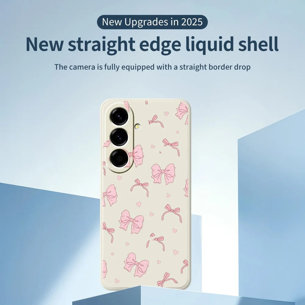 For Samsung Galaxy A27 5G Case Pink Bow Love Pattern Printing Straight Edge TPU Phone Back Cover - Beige - 2