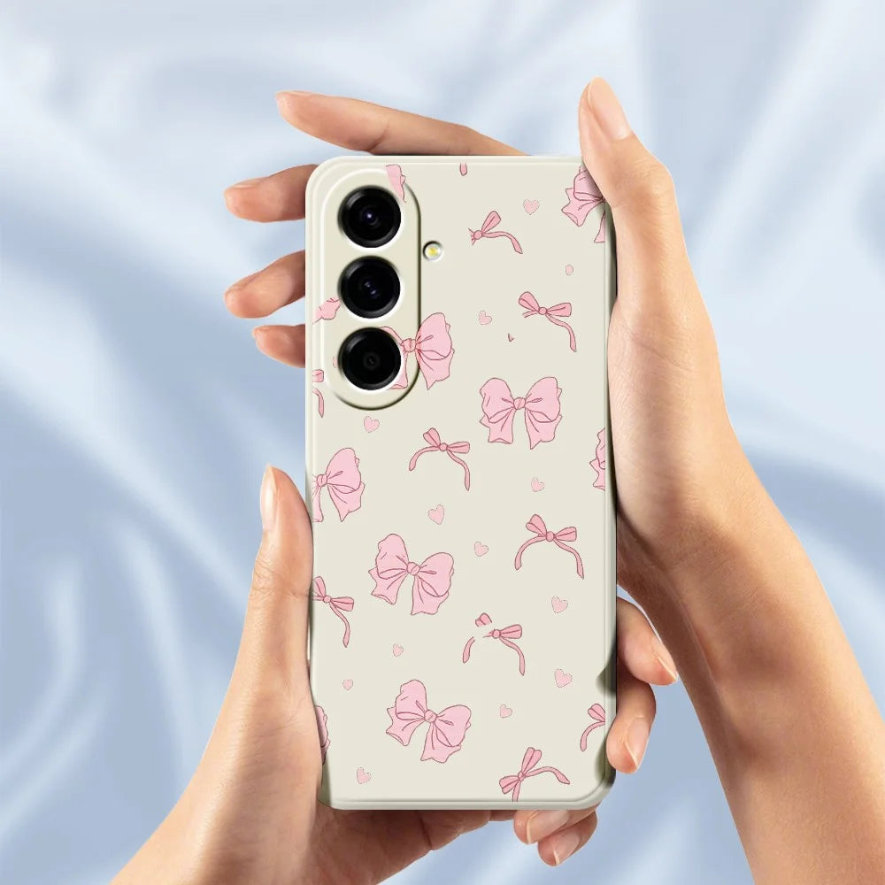 For Samsung Galaxy A27 5G Case Pink Bow Love Pattern Printing Straight Edge TPU Phone Back Cover - Beige - 5