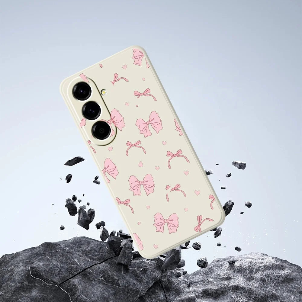 For Samsung Galaxy A27 5G Case Pink Bow Love Pattern Printing Straight Edge TPU Phone Back Cover - Beige - 6