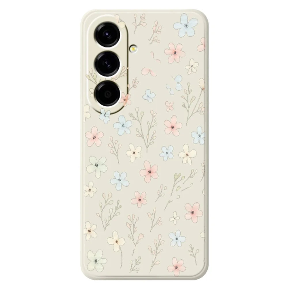 For Samsung Galaxy A27 5G Case Small Flower Branches Pattern Printing Straight Edge TPU Phone Back Cover - Beige - 1