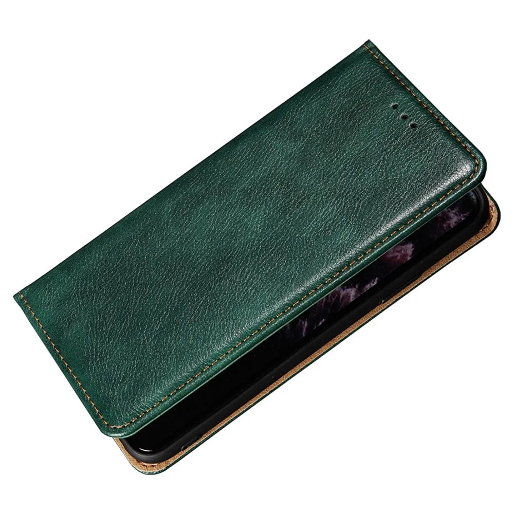 For Samsung Galaxy S23 Solid Color Anti-drop Case PU Leather Magnetic Auto-absorbed Phone Cover with Stand Wallet - Green - 4