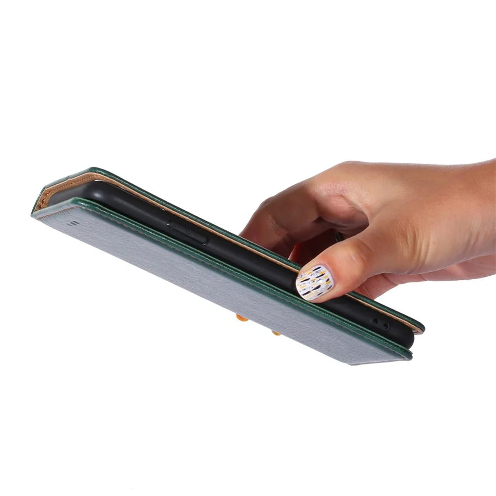 For Samsung Galaxy S23 Solid Color Anti-drop Case PU Leather Magnetic Auto-absorbed Phone Cover with Stand Wallet - Green - 6