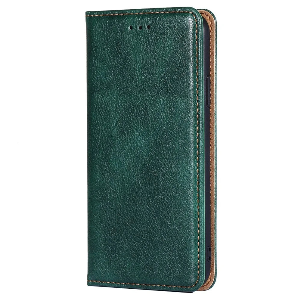 For Samsung Galaxy S23 Solid Color Anti-drop Case PU Leather Magnetic Auto-absorbed Phone Cover with Stand Wallet - Green - 7