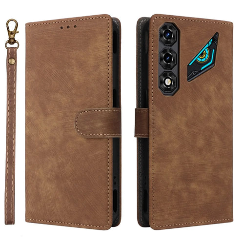For ZTE nubia Neo 5 5G Wallet Case RFID Blocking PU Leather Phone Cover Stand with Strap - Brown - 1