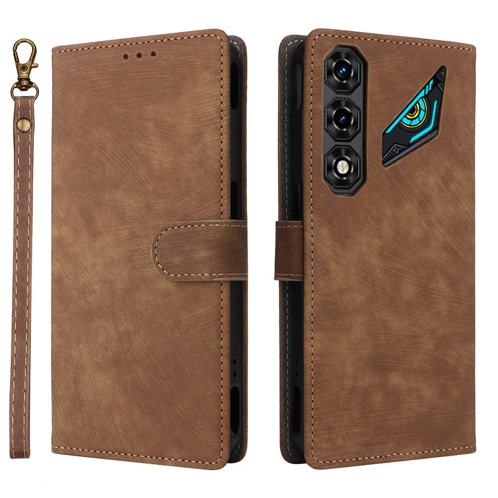 For ZTE nubia Neo 5 5G Wallet Case RFID Blocking PU Leather Phone Cover Stand with Strap - Brown - 1