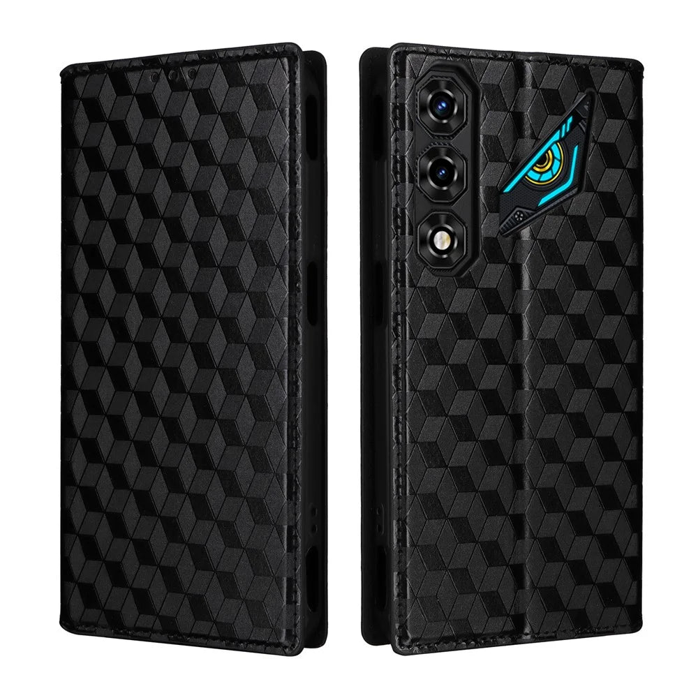 For ZTE nubia Neo 5 5G Case Wallet Rhombus Imprinted PU Leather Phone Cover - Black - 1
