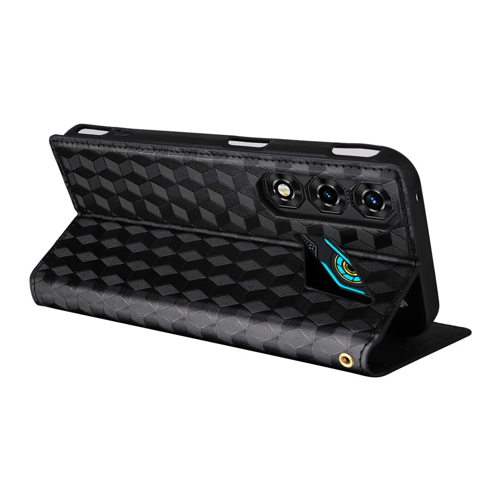 For ZTE nubia Neo 5 5G Case Wallet Rhombus Imprinted PU Leather Phone Cover - Black - 4
